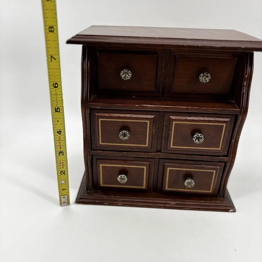 Vintage Brown Wooden Jewelry Box‎ With Drawers And Mirror